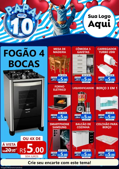 Modelo de Encarte para Encarte A4 Vertical com o tema Papai Nota 10 para Móveis e Eletro