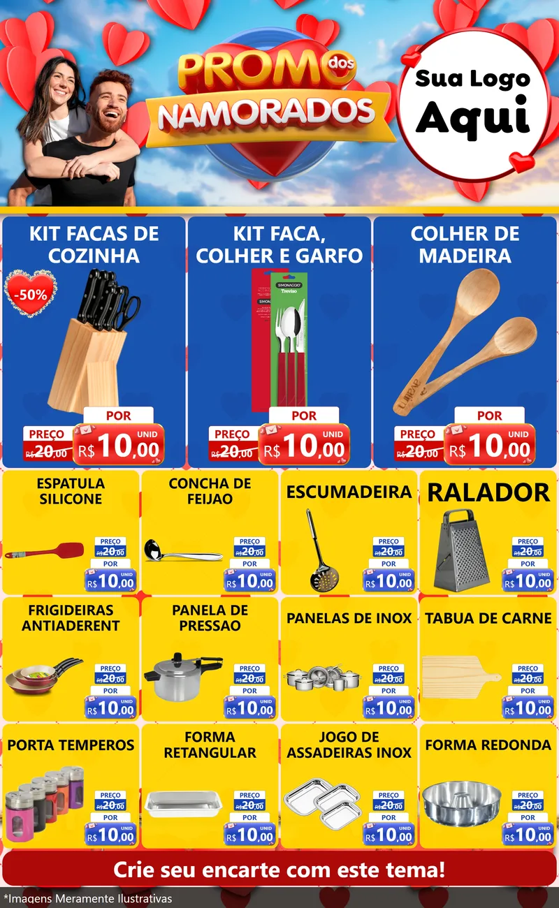 Modelo de Encarte para Encarte Grande com o tema Promo dos Namorados para Utilidades Domésticas