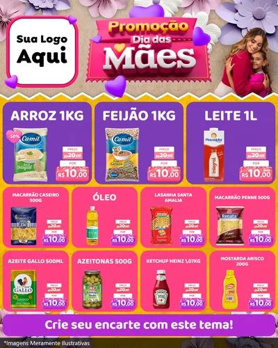 Modelo de Rede Social para Feed Instagram com o tema Promoção Dia das Mães para Supermercado