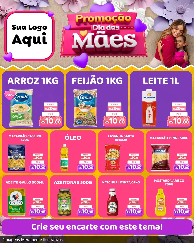 Modelo de Rede Social para Feed Instagram com o tema Promoção Dia das Mães para Supermercado