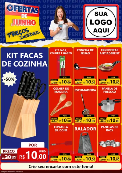 Modelo de Encarte para Encarte A4 Vertical com o tema Ofertas de Junho - Preços Incríveis para Utilidades Domésticas