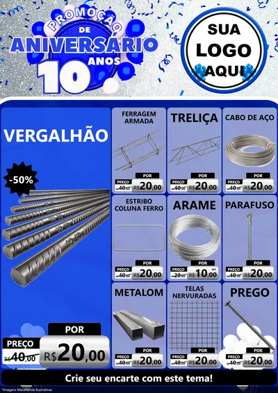 Modelo de Encarte para Encarte A4 Vertical com o tema Promoção de Aniversário - 10 Anos para Ferragens