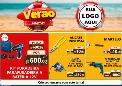 Modelo de Encarte para Encarte A4 Horizontal com o tema Verão Imbatível para Maquinas e Ferramentas