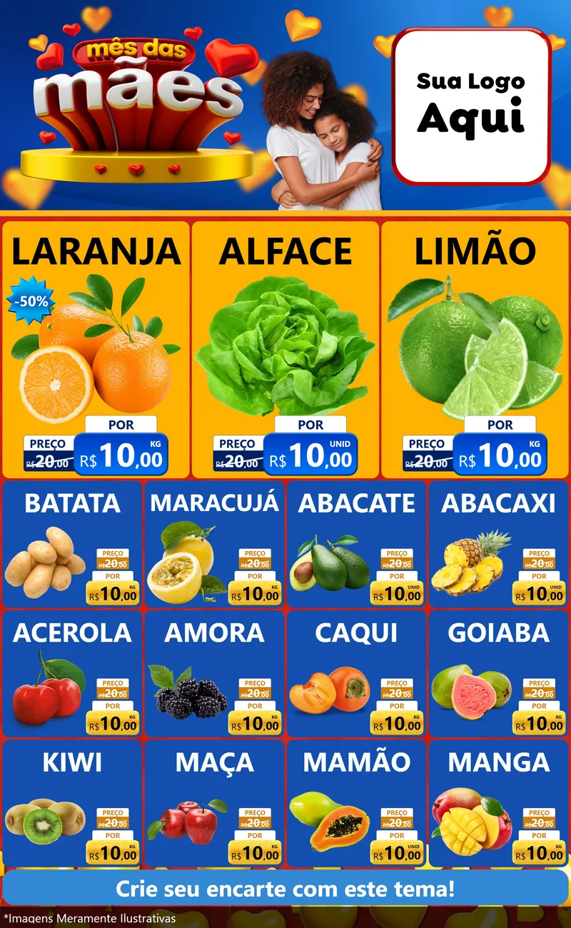 Modelo de Encarte para Encarte Grande com o tema Mês das Mães para Hortifrúti