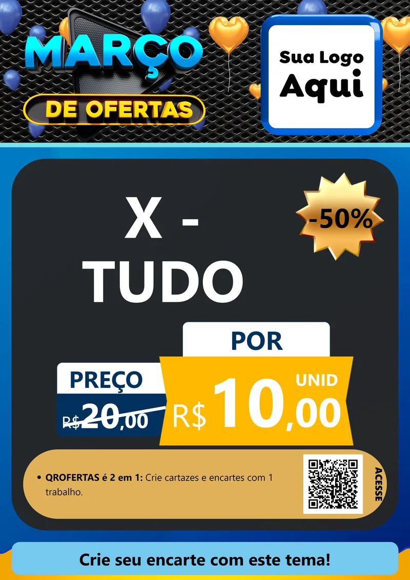 Modelo de Cartaz para Cartaz A4 Vertical com o tema Março de Ofertas para Hamburgueria