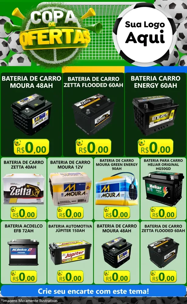 Modelo de Encarte para Encarte Grande com o tema Copa De Ofertas para Baterias Elétricas