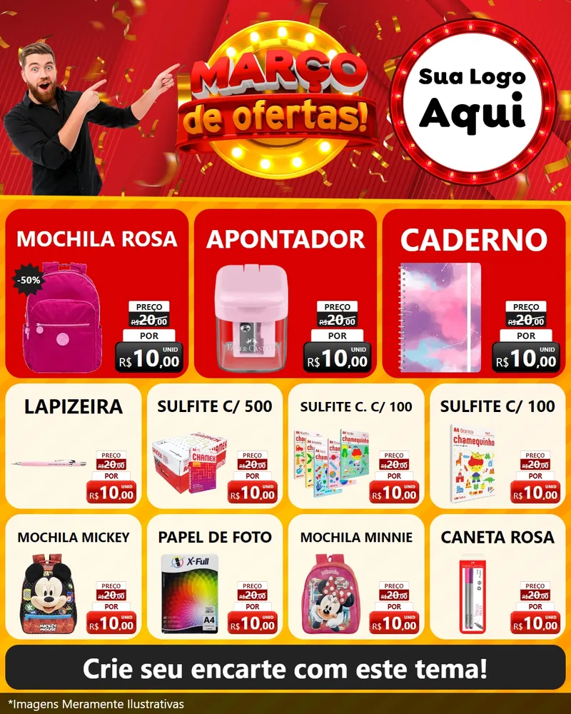 Modelo de Rede Social para Feed Instagram com o tema Março de Ofertas! para Papelaria