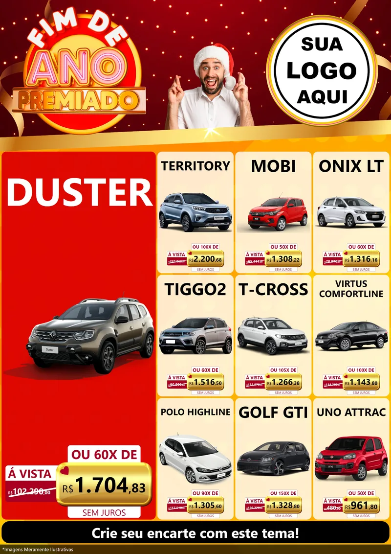 Modelo de Encarte para Encarte A4 Vertical com o tema Fim de Ano Premiado para Concessionaria de Carros
