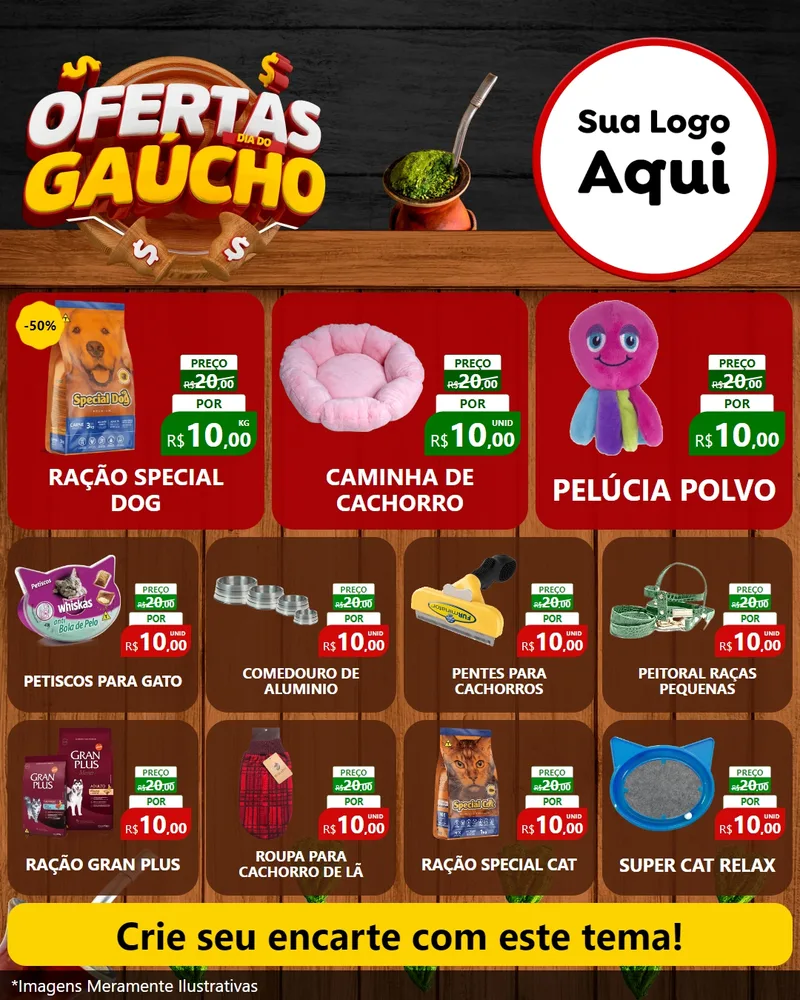 Modelo de Rede Social para Feed Instagram com o tema Ofertas Dia do Gaúcho para Pet Shop