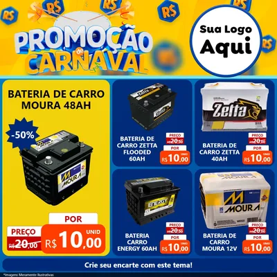Modelo de Rede Social para Feed Facebook com o tema Promoção de Carnaval para Baterias Elétricas
