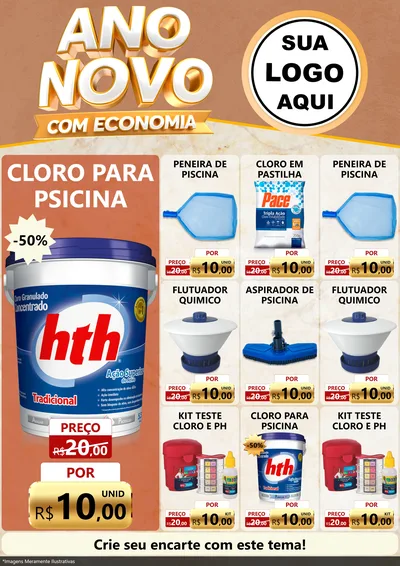 Modelo de Encarte para Encarte A4 Vertical com o tema Ano Novo Com Economia para Produtos para Piscina