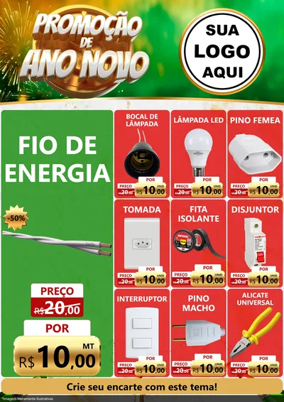 Modelo de Encarte para Encarte A4 Vertical com o tema Promoção de Ano Novo para Materiais Elétricos