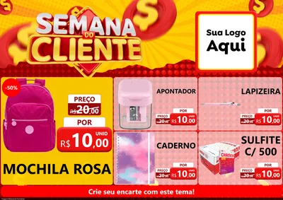 Modelo de Encarte para Encarte A4 Horizontal com o tema Semana do Cliente para Papelaria