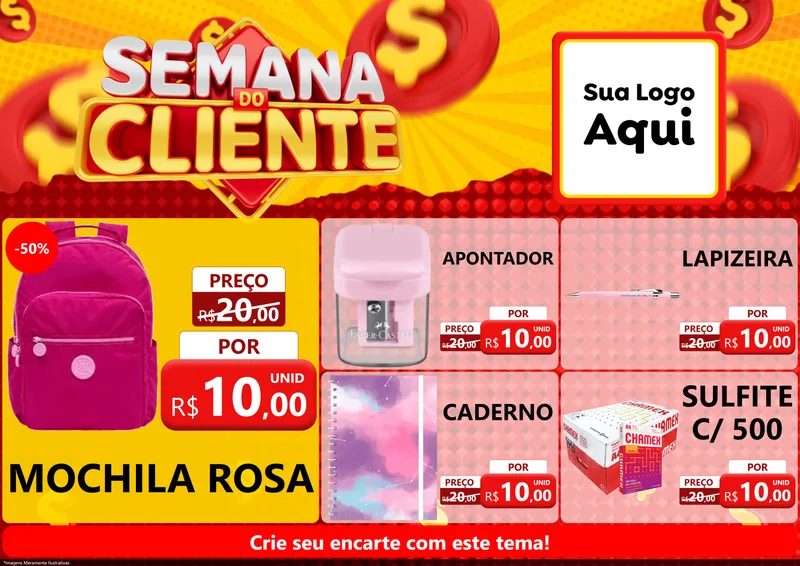 Modelo de Encarte para Encarte A4 Horizontal com o tema Semana do Cliente para Papelaria