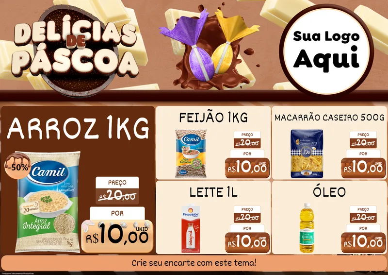 Modelo de Encarte para Encarte A4 Horizontal com o tema Delícias de Páscoa para Supermercado
