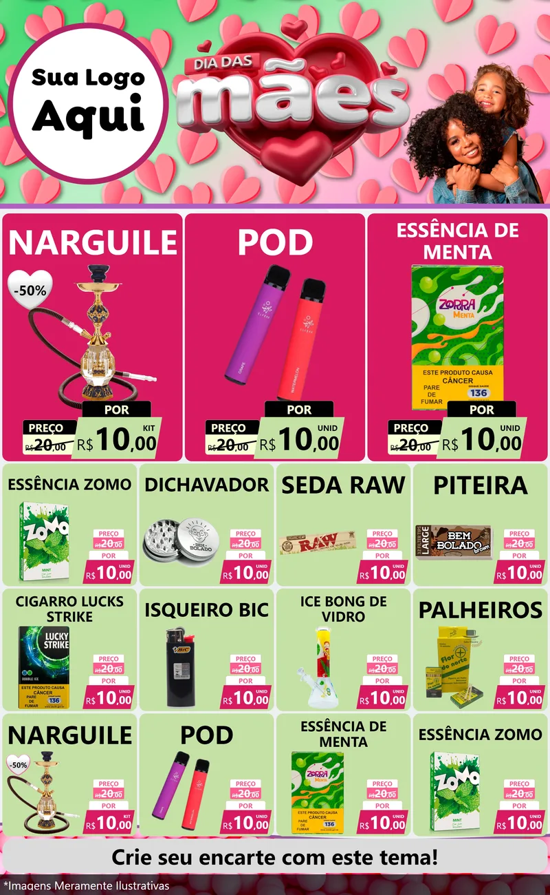 Modelo de Encarte para Encarte Grande com o tema Dia das Mães para Tabacaria
