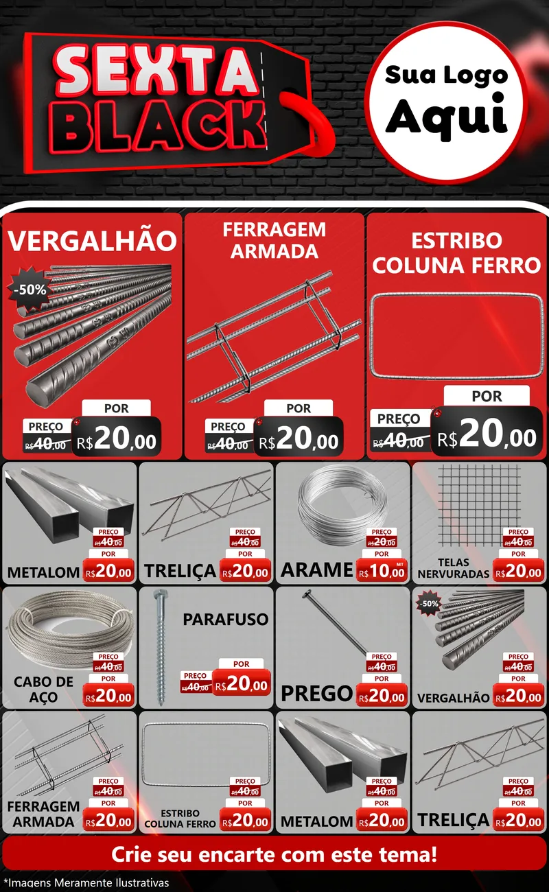Modelo de Encarte para Encarte Grande com o tema Sexta Black para Ferragens