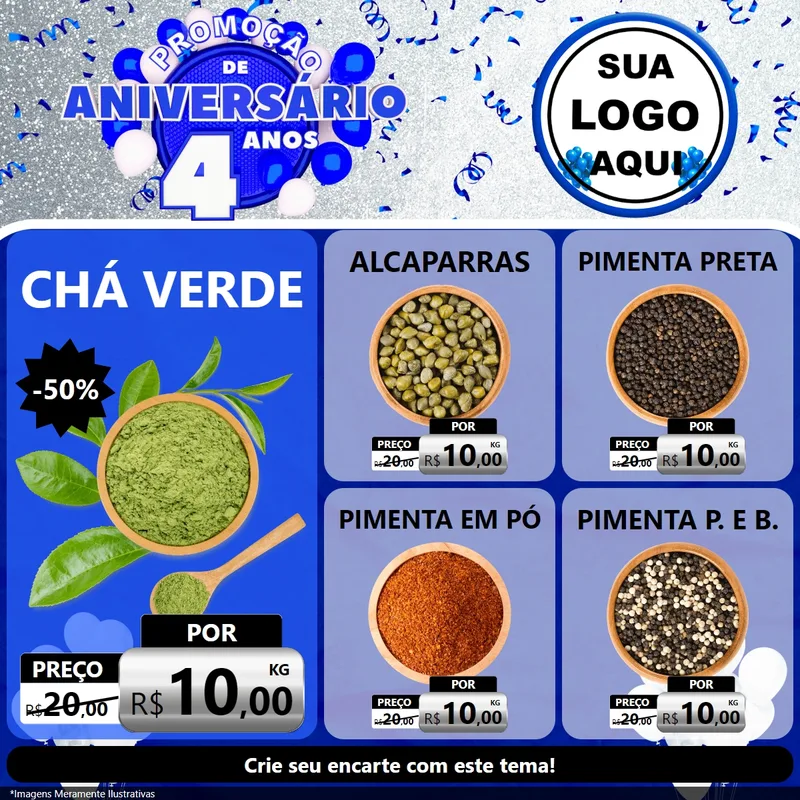 Modelo de Rede Social para Feed Facebook com o tema Promoção de Aniversário - 4 Anos para Produtos Naturais
