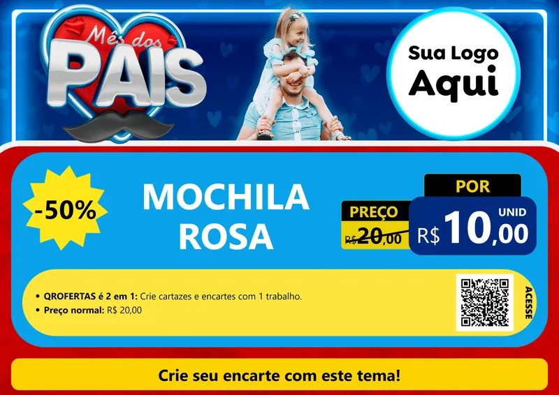 Modelo de Cartaz para Cartaz A4 Horizontal com o tema Mês Dos Pais para Papelaria