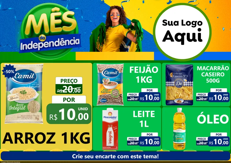 Modelo de Encarte para Encarte A4 Horizontal com o tema Mês da Independência para Supermercado