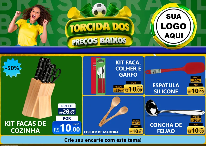 Modelo de Encarte para Encarte A4 Horizontal com o tema Torcida dos Preços Baixos para Utilidades Domésticas