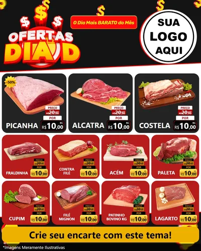 Modelo de Rede Social para Feed Instagram com o tema Ofertas Dia D para Açougue