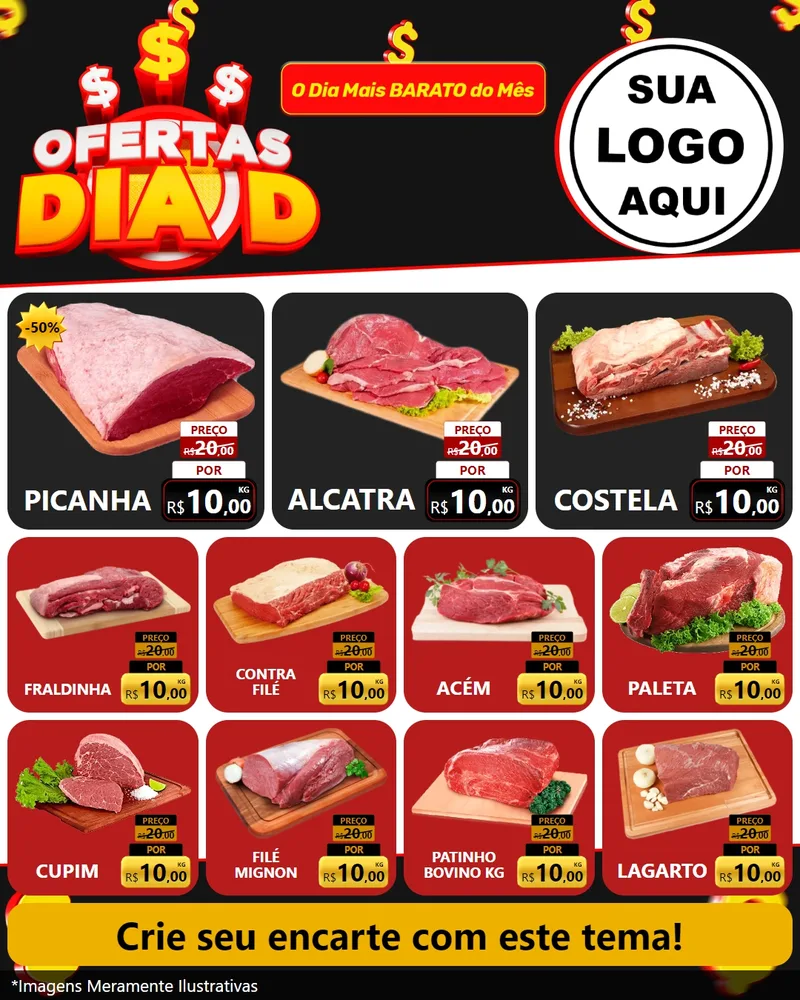 Modelo de Rede Social para Feed Instagram com o tema Ofertas Dia D para Açougue