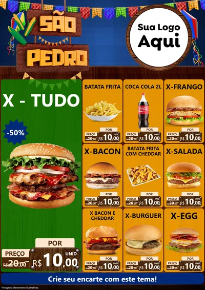 Modelo de Encarte para Encarte A4 Vertical com o tema São Pedro para Hamburgueria