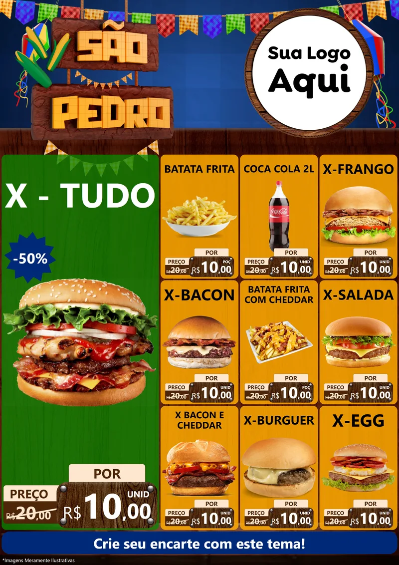 Modelo de Encarte para Encarte A4 Vertical com o tema São Pedro para Hamburgueria