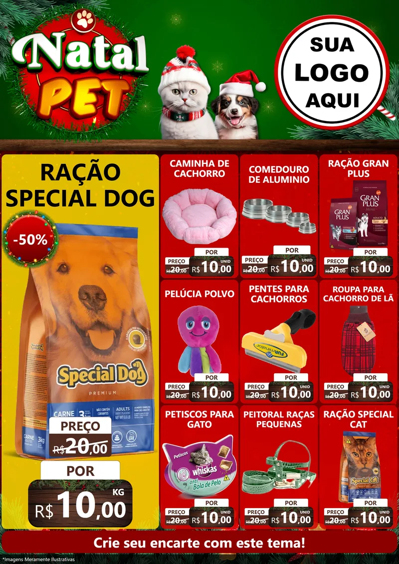 Modelo de Encarte para Encarte A4 Vertical com o tema Natal Pet para Pet Shop