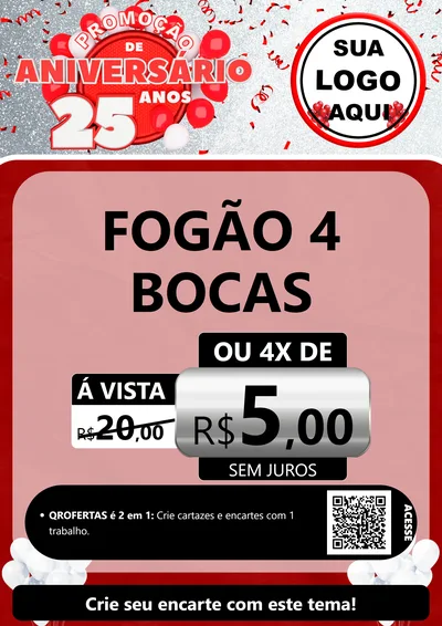 Modelo de Cartaz para Cartaz A4 Vertical com o tema Promoção de Aniversário - 25Anos para Móveis e Eletro