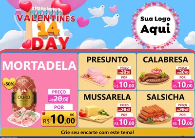 Modelo de Encarte para Encarte A4 Horizontal com o tema Valentine's Day para Frios e Laticínios