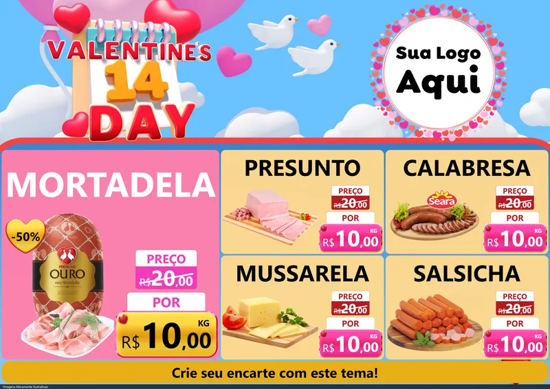 Modelo de Encarte para Encarte A4 Horizontal com o tema Valentine's Day para Frios e Laticínios