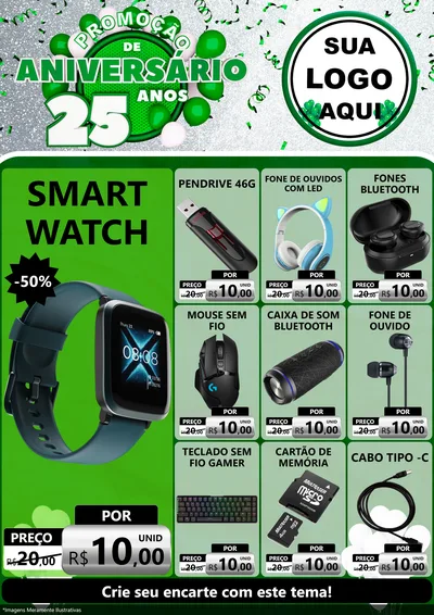 Modelo de Encarte para Encarte A4 Vertical com o tema Promoção de Aniversário - 25 Anos para Informática