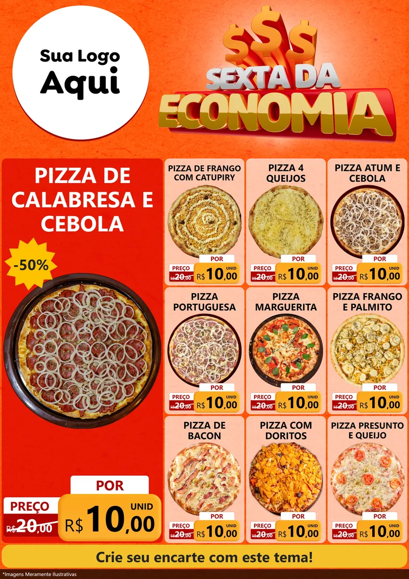 Modelo de Encarte para Encarte A4 Vertical com o tema Sexta da Economia para Pizzaria