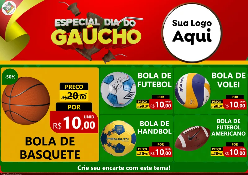 Modelo de Encarte para Encarte A4 Horizontal com o tema Especial Dia do Gaúcho para Artigos Esportivos