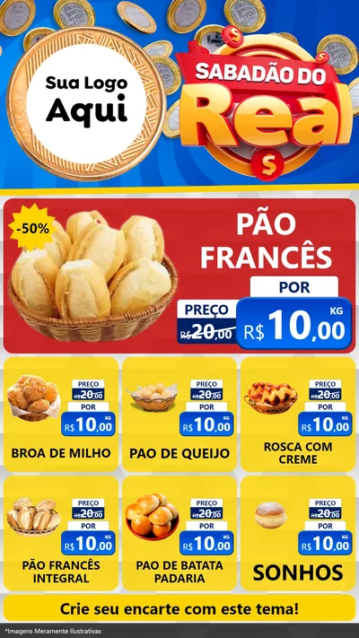 Modelo de Rede Social para Stories com o tema Sabadão do Real para Padaria