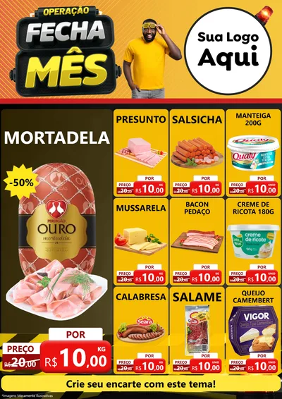 Modelo de Encarte para Encarte A4 Vertical com o tema Operação Fecha Mês para Frios e Laticínios