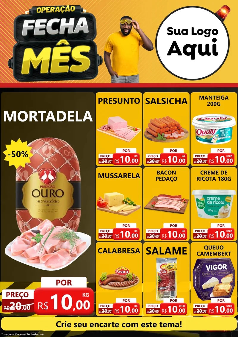 Modelo de Encarte para Encarte A4 Vertical com o tema Operação Fecha Mês para Frios e Laticínios