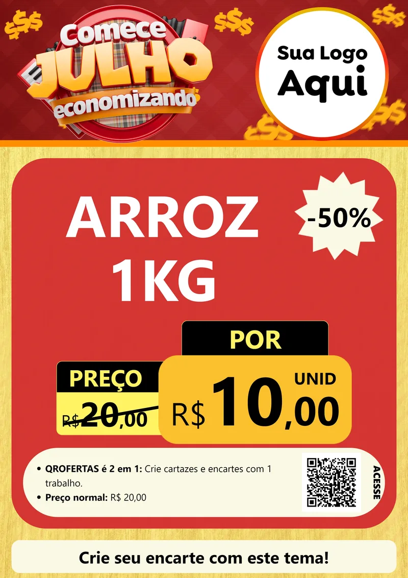 Modelo de Cartaz para Cartaz A4 Vertical com o tema Comece Julho Economizando para Supermercado