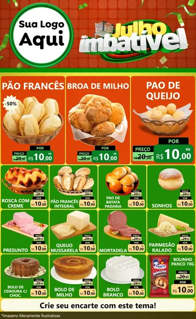 Modelo de Encarte para Encarte Grande com o tema Julho Imbatível para Padaria