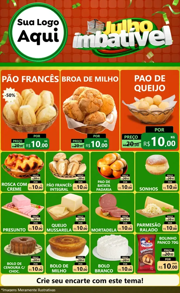 Modelo de Encarte para Encarte Grande com o tema Julho Imbatível para Padaria