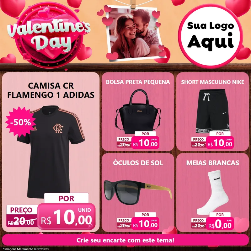 Modelo de Rede Social para Feed Facebook com o tema Valentine's Day para Roupas e acessórios