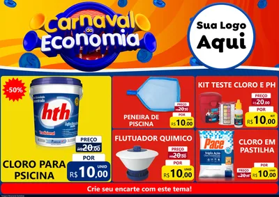 Modelo de Encarte para Encarte A4 Horizontal com o tema Carnaval da Economia para Produtos para Piscina