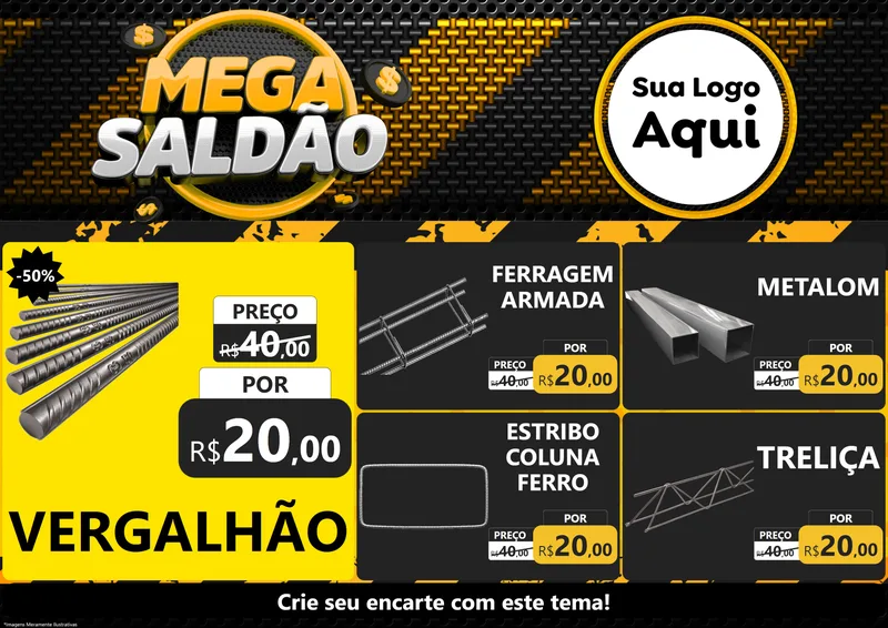 Modelo de Encarte para Encarte A4 Horizontal com o tema Mega Saldão para Ferragens