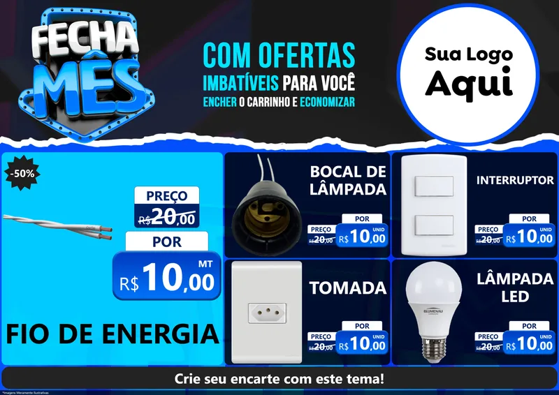 Modelo de Encarte para Encarte A4 Horizontal com o tema Fecha Mês para Materiais Elétricos