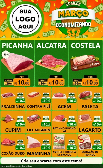 Modelo de Encarte para Encarte Grande com o tema Comece Março Economizando para Açougue