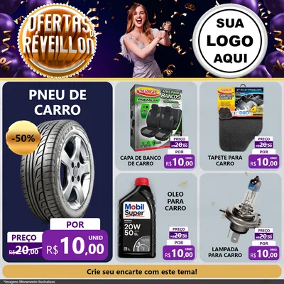 Modelo de Rede Social para Feed Facebook com o tema Ofertas de Réveillon para Auto peças