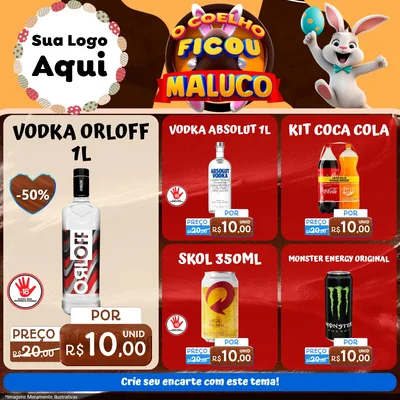 Modelo de Rede Social para Feed Facebook com o tema O Coelho Ficou Maluco - Páscoa para Distribuidora de bebidas