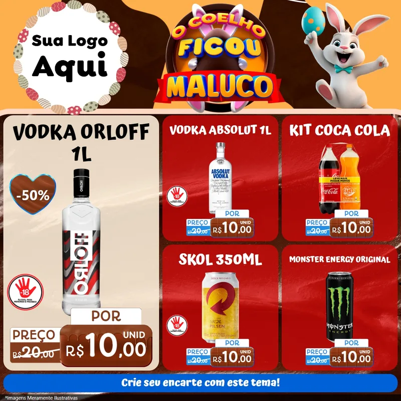 Modelo de Rede Social para Feed Facebook com o tema O Coelho Ficou Maluco - Páscoa para Distribuidora de bebidas